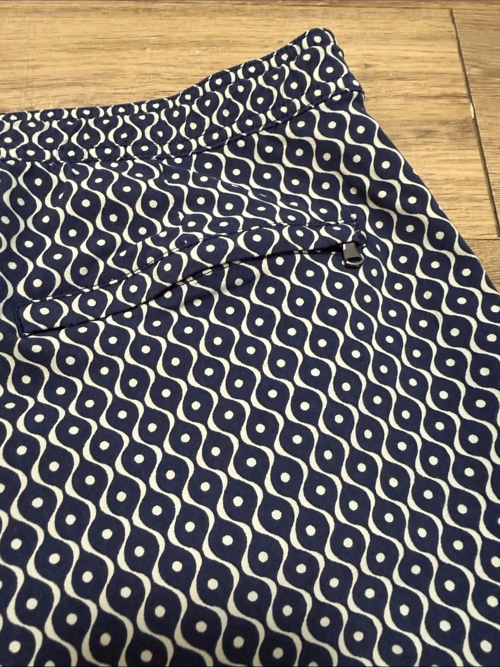 J. Crew Navy and White Geometric Swim Trunks
